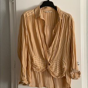 Mustard Yellow and White Stripped Blouse